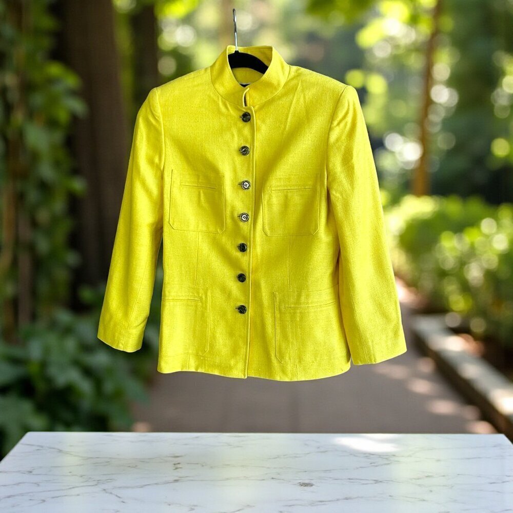 Carlisle 100% Silk Bright Yellow Military Blazer Jacket